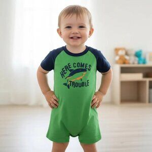 Child of Mine Carters Green and Navy Blue Shark Romper 18 Months